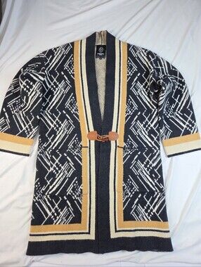 Vertigo Paris Long Line Geometric Shape Toggle Closure Cardigan Sweater Women's